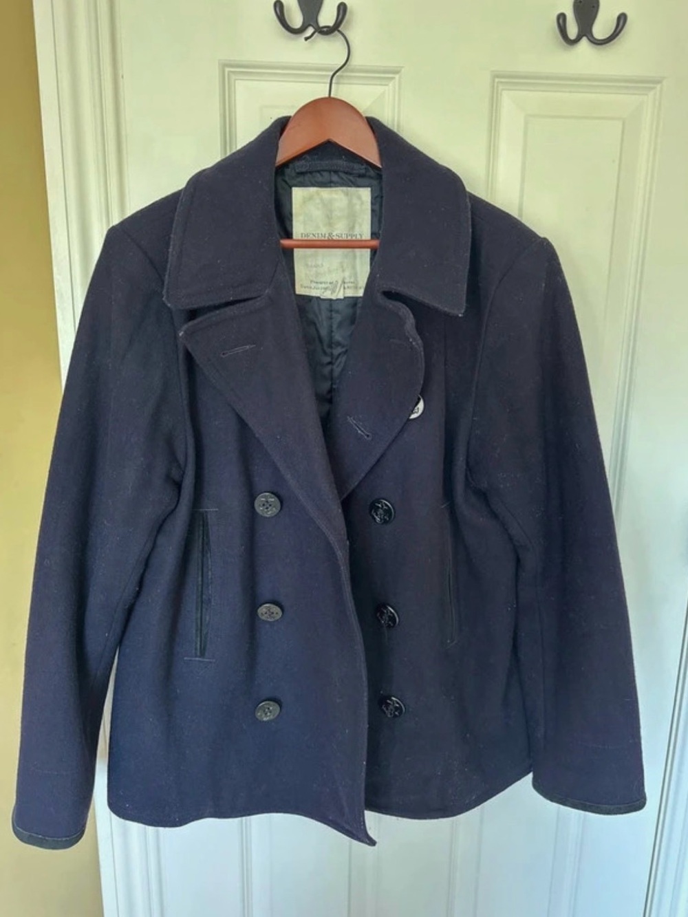 Men’s Navy Wool Blend Peacoat Jacket Size L